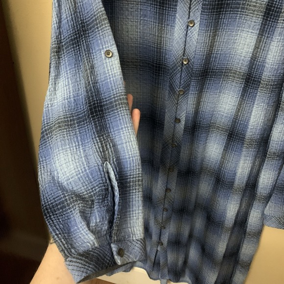 J Jill Dress Womens Large Blue Plaid Button Up Oversized Roll Tab Sleeves - Picture 6 of 7